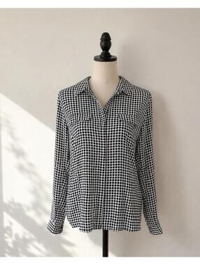 Zebra Black & White Geometric Print Blouse Shirt Medium M